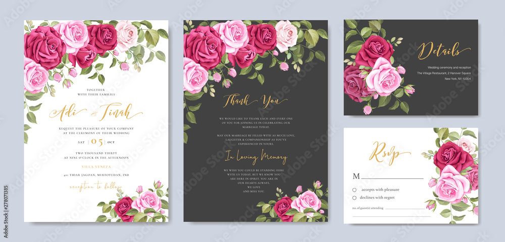 Naklejka wedding invitation card with roses frame template