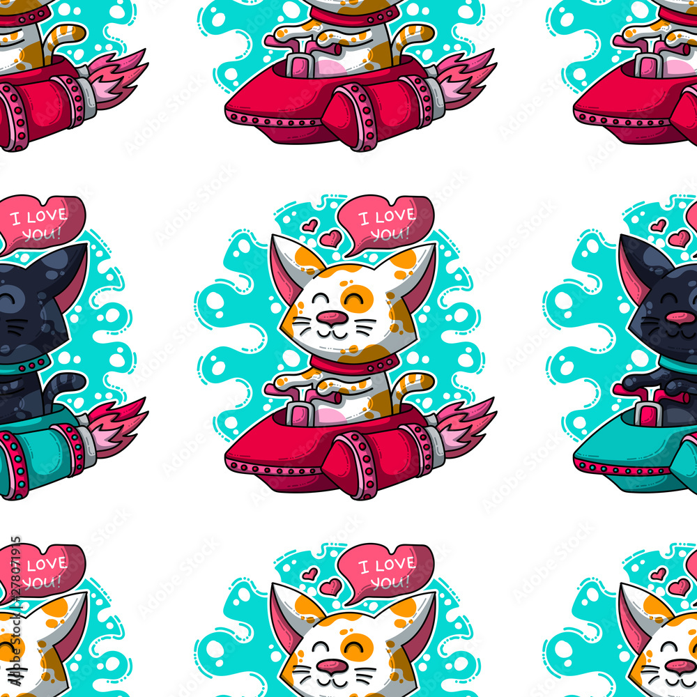 Vector seamless pattern about Cats in love