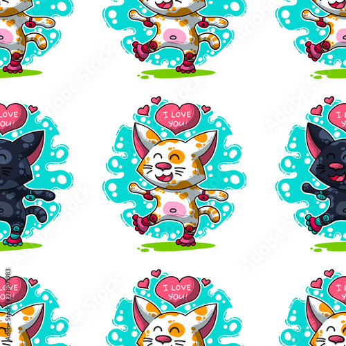 Vector seamless pattern about Cats in love