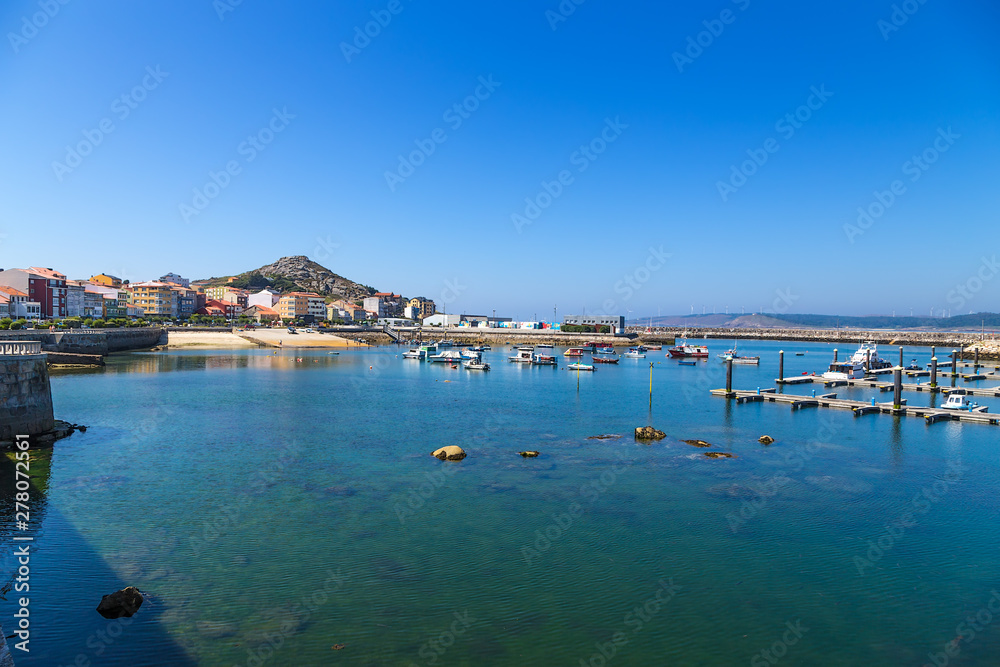 Muxia, Spain. Scenic view of the city and port
