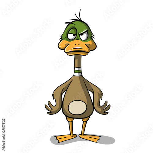Photographie Angry cartoon duck. Hand draw vector illustration.