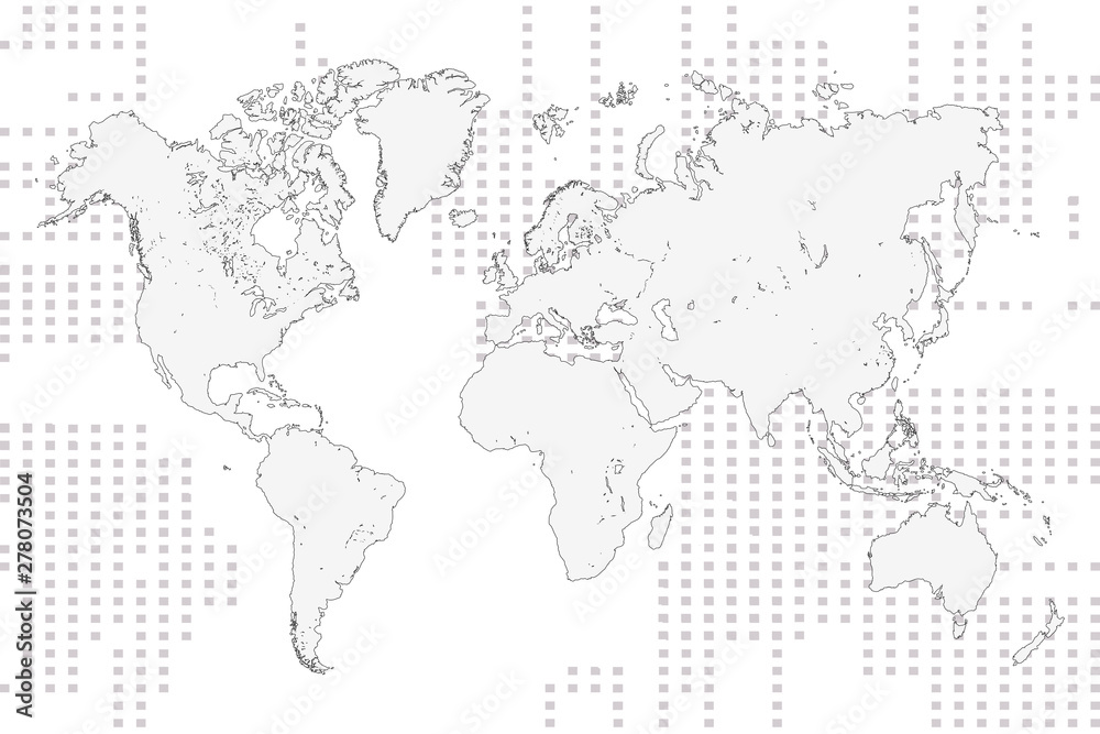 Fototapeta premium Global map, gray on white background, black coloured detail