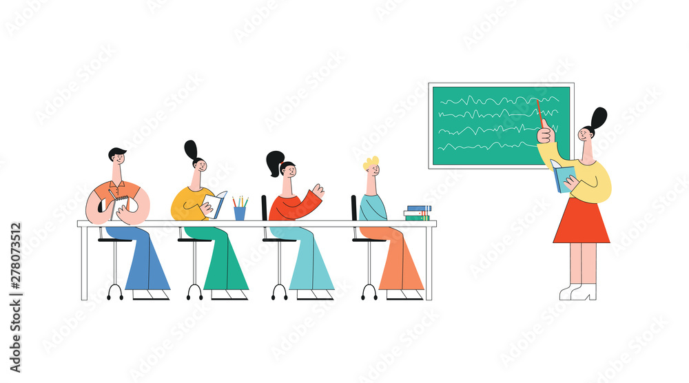 Vector teen students sitting at desk in class Vector teen students sitting at desk in class