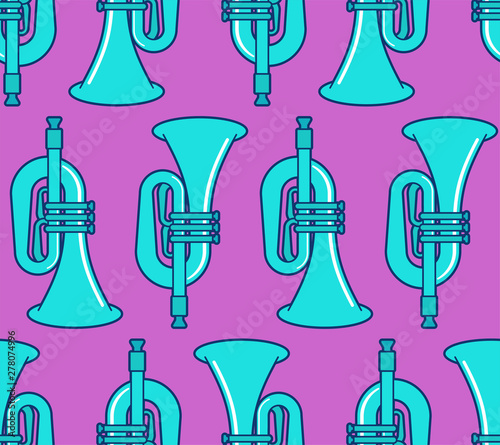 Trumpet pattern seamless. Musical instrument background . Horn vector illustration
