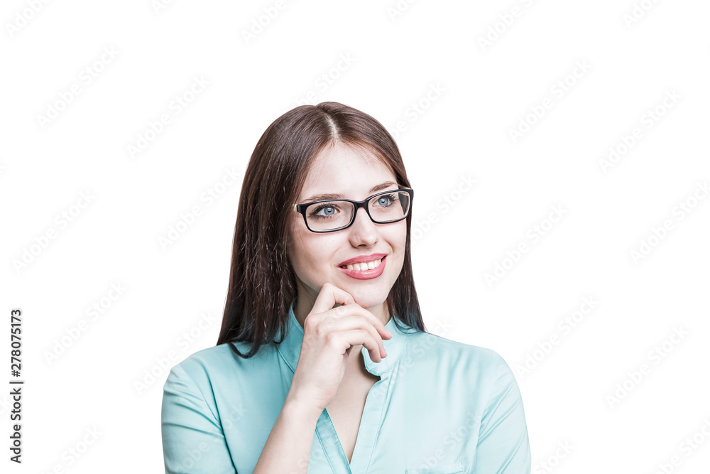 Smiling young woman in glasses, isolated Smiling young woman in glasses, isolated