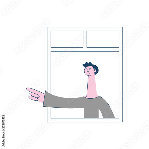 Vector angry man threatening gesture of the window