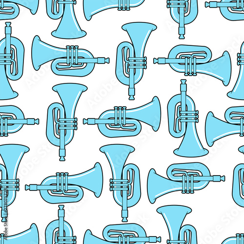 Trumpet pattern seamless. Musical instrument background . Horn vector illustration