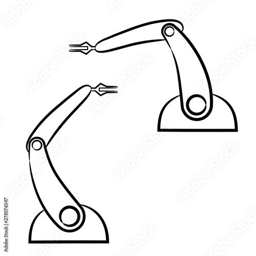 The hands of manipulators of the robot from the contour black brush lines different thickness on white background. Vector illustration.
