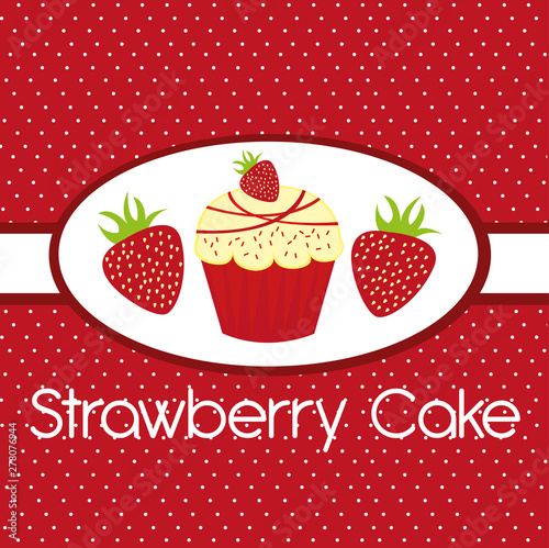 cute strawberry cake over red backgroud vector