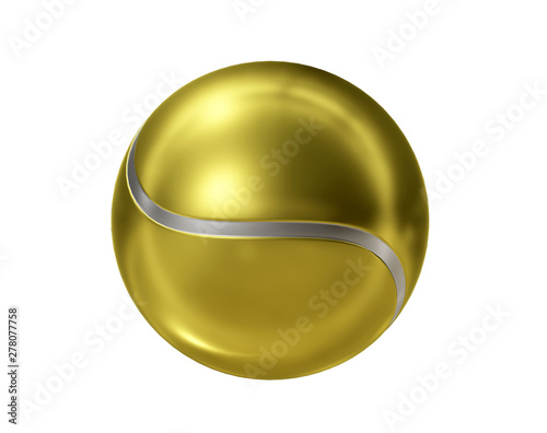 3d illustration. Golden sport yellow tennis ball isolated on white background.