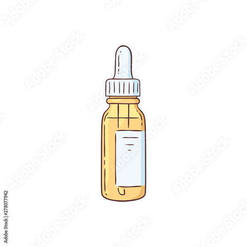 Cartoon bottle of serum with oil like liquid and dropper for cosmetic beauty and skin care