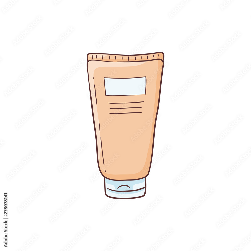 Hand-drawn beige tube with blank label sketch style Hand-drawn beige tube with blank label sketch style