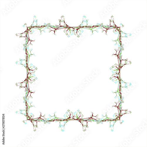 Decorative frame from tree branches drawn in ethnic style.