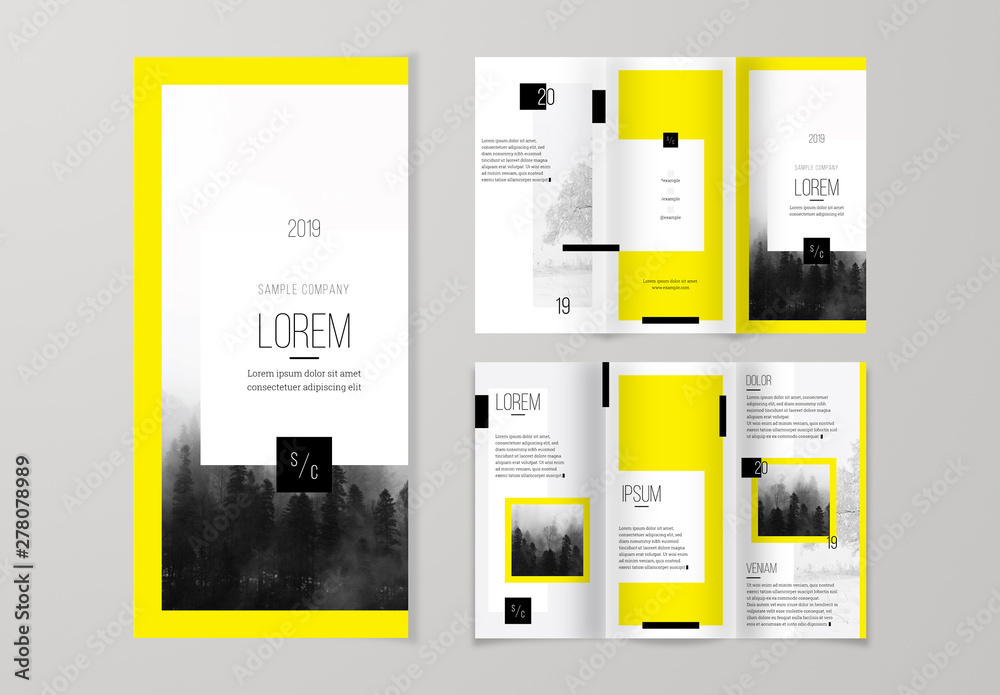 際立って明るい色の 3 つ折りパンフレットテンプレート Stock Template