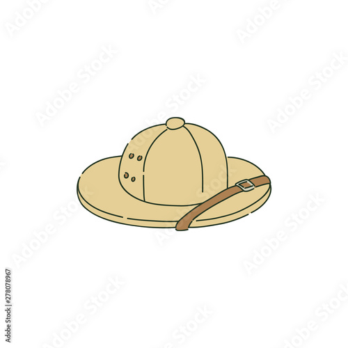 Colonial pith helmet or safari hat in sketch style