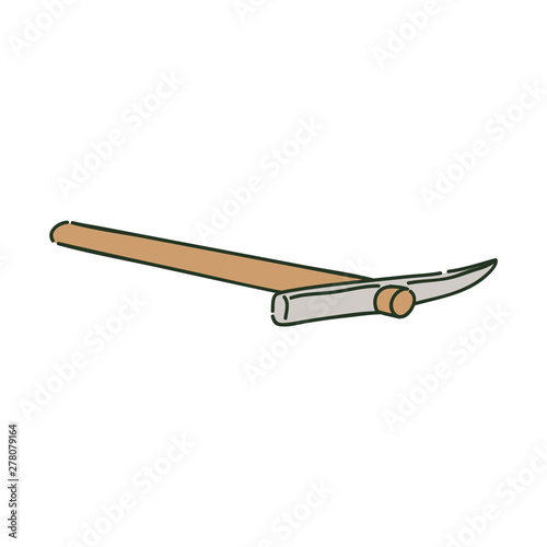 Lying metal pickaxe on wooden handle sketch style