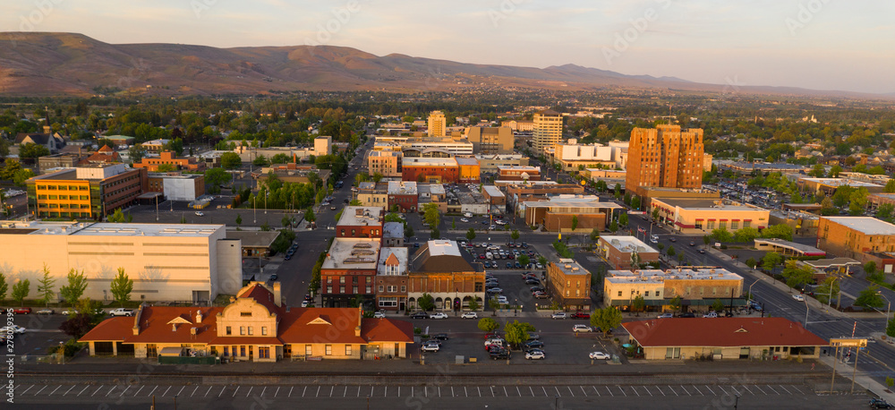 Sunset Bathes Downtown Yakima Washington in Golden Light
