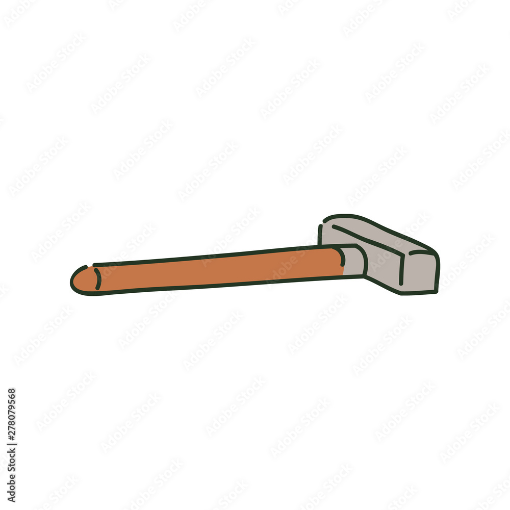 Lying metal sledgehammer on wooden handle sketch style Lying metal sledgehammer on wooden handle sketch style