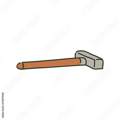 Lying metal sledgehammer on wooden handle sketch style