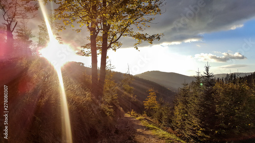 Fototapeta Naklejka Na Ścianę i Meble -  Sunset in mountains - Przegibek, Small Beskid - Poland.