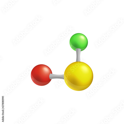 Structural chemical formula and 3d color model of a molecule with two atoms vector.
