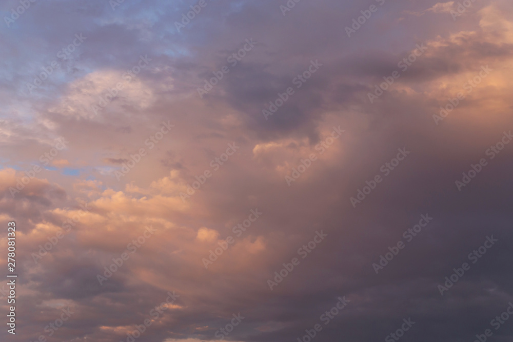 Heaven, beautiful sunrise soft orange sky with clouds background