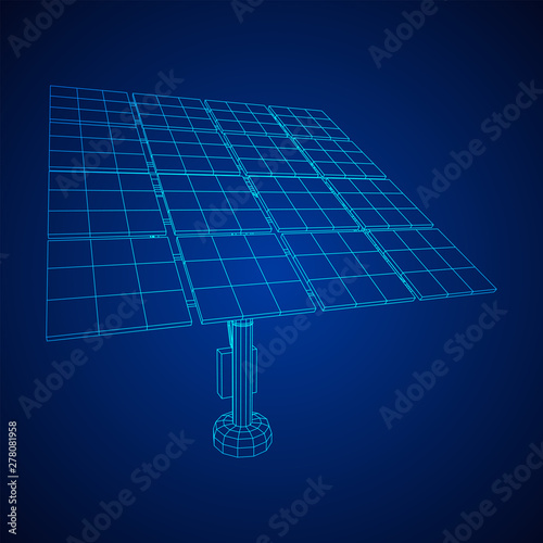 Solar energy panel. Wireframe low poly mesh vector illustration