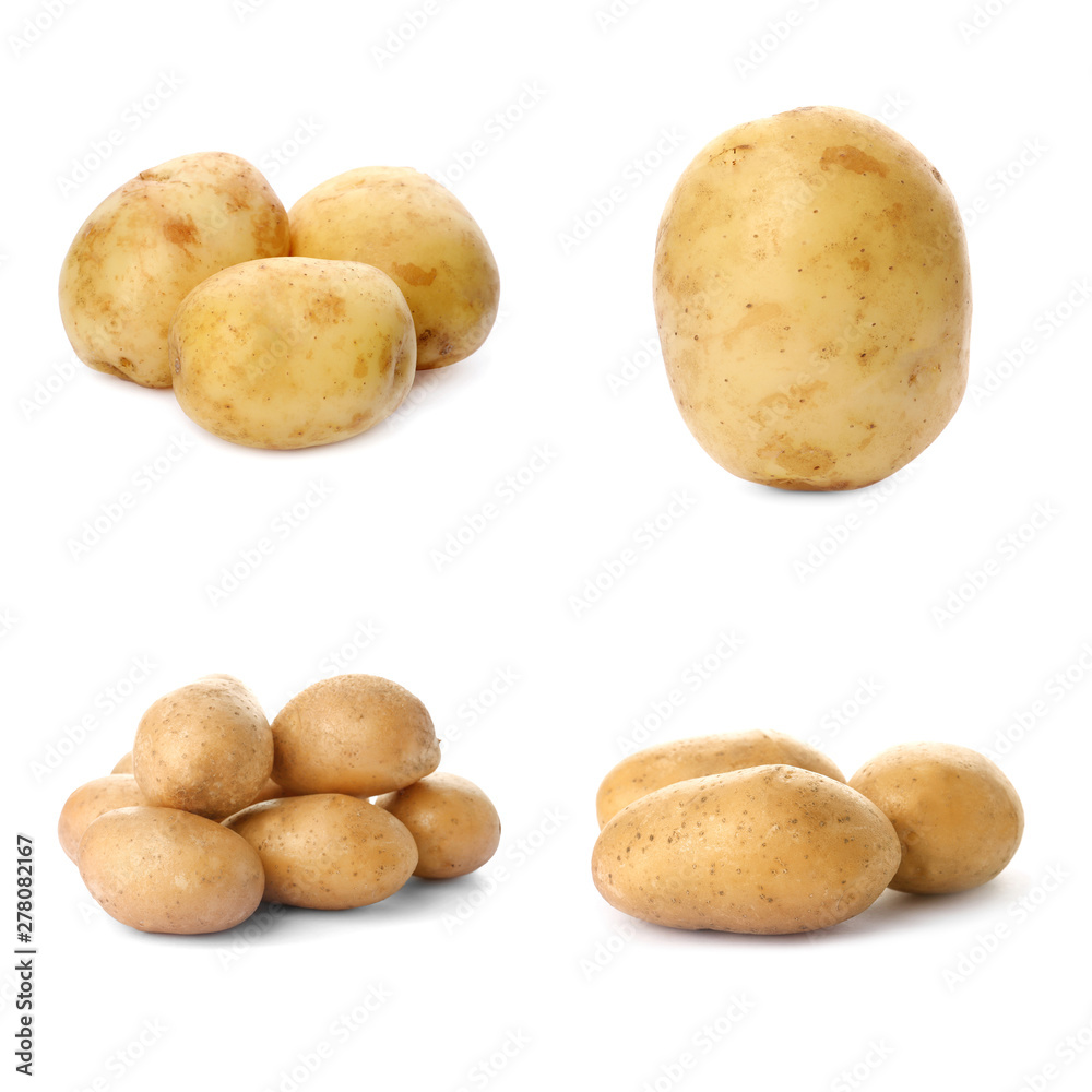 Set of ripe potatoes on white background Set of ripe potatoes on white background