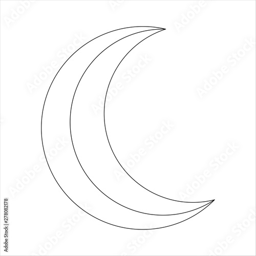 Flat crescent new moon silhouette outline icon. Astranomy nature weather scene EPS 10 vector illustration isolated on a transparent white background. Pakistan flag and religion thin line sign