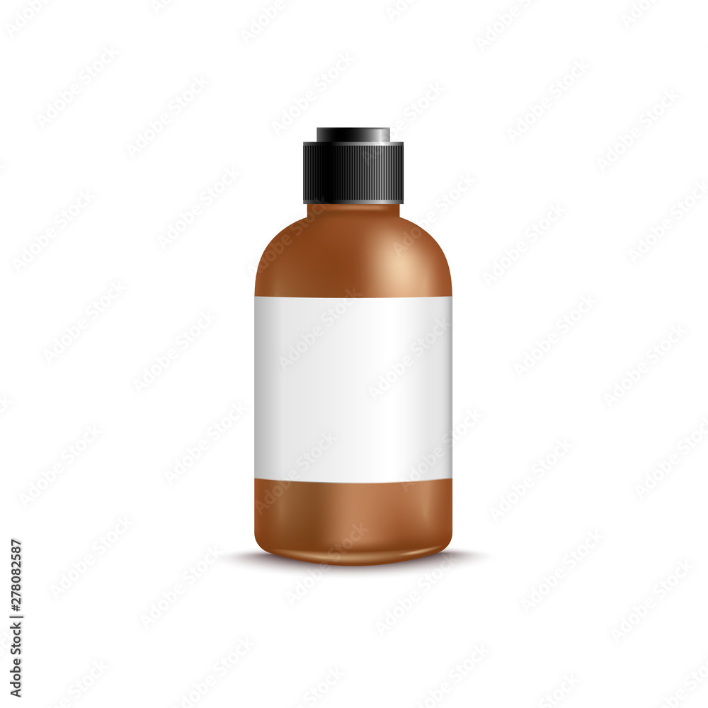 3d brown bottle with cap and blank label realistic style