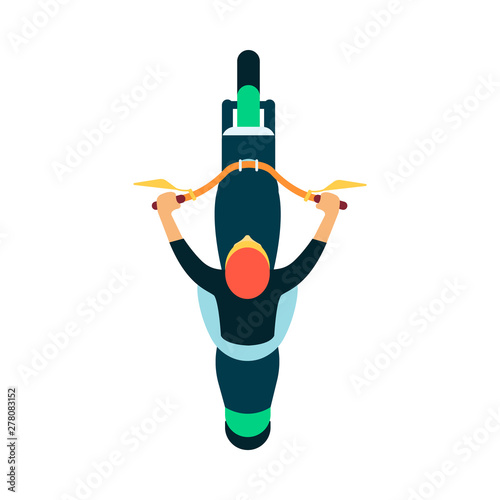 Motorcycle with rider or pilot top view vector illustration isolated on white.