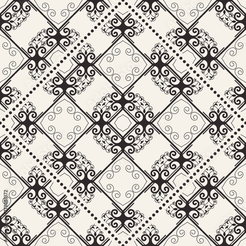 Black and white ornamental seamless pattern. Vintage retro ornate modern art deco background. Great for fabric and textile, wallpaper, packaging or any desired idea