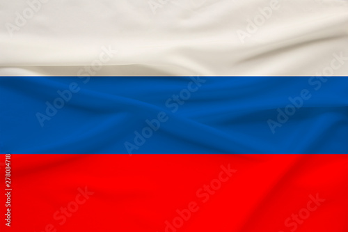 national flag of the country Russia on gentle silk with wind folds  travel concept  immigration  politics