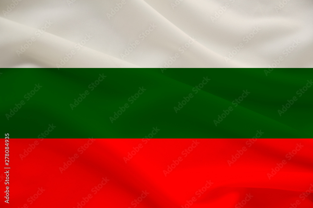 national flag of Bulgaria on delicate silk with wind folds, travel concept, immigration, politics national flag of Bulgaria on delicate silk with wind folds, travel concept, immigration, politics