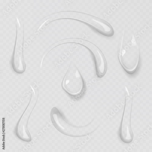 Transparent water gel drop set. Vector EPS 10.