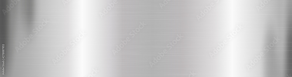 Brushed and polished aluminum plate with reflections and lights on the metal background