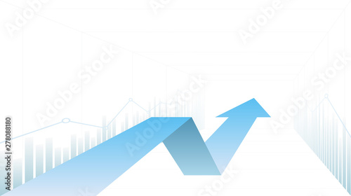 abstract financial chart with 3d blue color uptrend line arrow and graph stock market on white color background