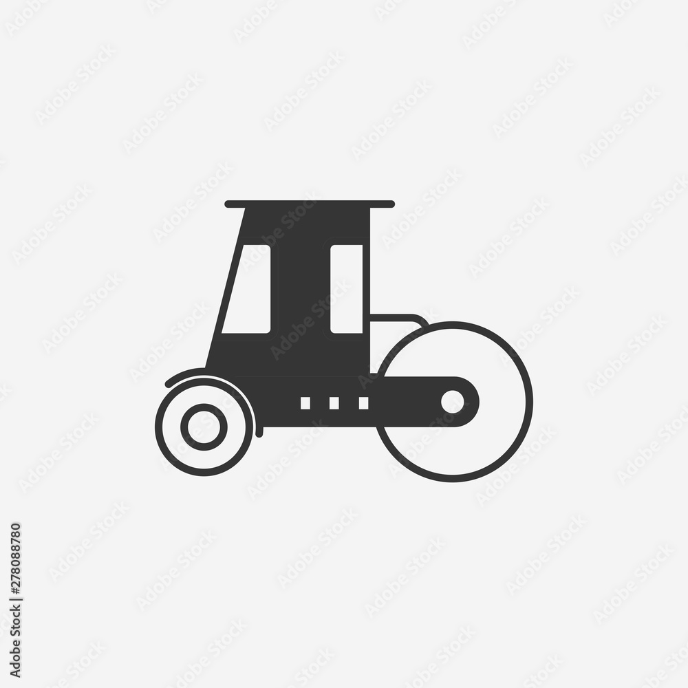 New trendy roller road construction machine vector icon