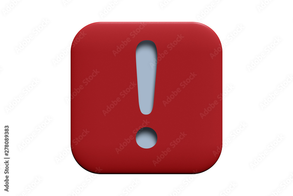 Red textured icon with exclamation mark isolated on white, 3d illustration Red textured icon with exclamation mark isolated on white, 3d illustration