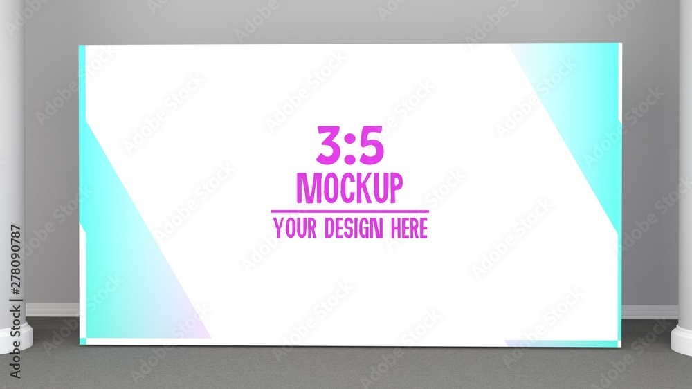 White backdrop 3x5 meters. Mockup. 3d render background. Template