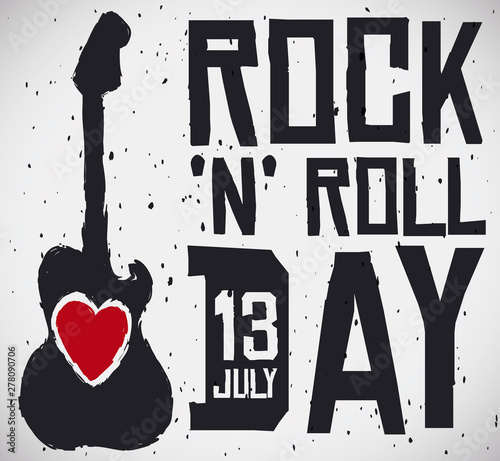 Guitar Silhouette with Heart to Celebrate Rock 'n' Roll Day, Vector Illustration