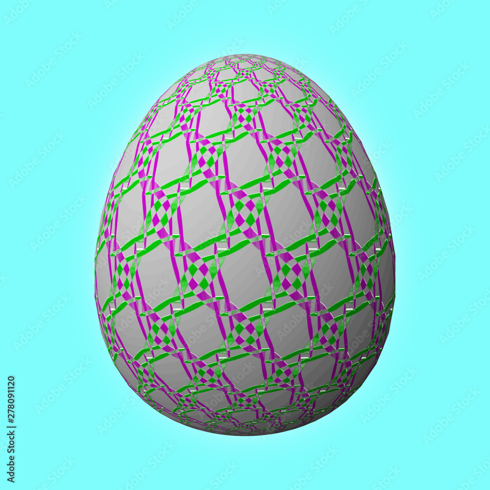 Happy Easter - Frohe Ostern, Artfully designed and colorful easter egg, 3D illustration on turquoise background Happy Easter - Frohe Ostern, Artfully designed and colorful easter egg, 3D illustration on turquoise background