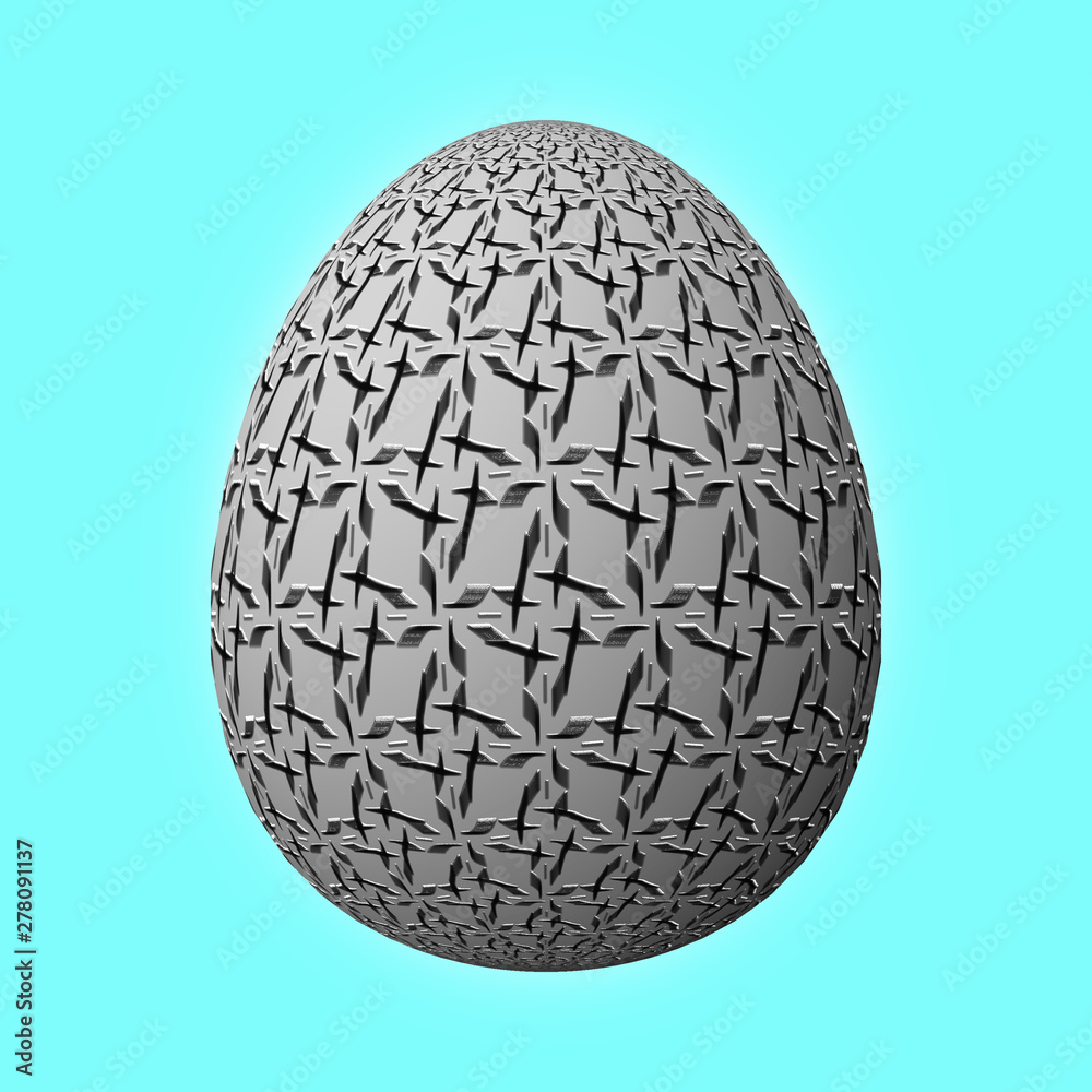 Happy Easter - Frohe Ostern, Artfully designed and colorful easter egg, 3D illustration on turquoise background Happy Easter - Frohe Ostern, Artfully designed and colorful easter egg, 3D illustration on turquoise background