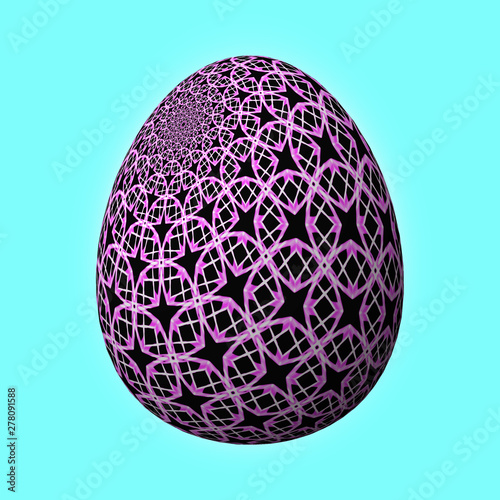 Happy Easter - Frohe Ostern  Artfully designed and colorful easter egg  3D illustration on turquoise background 