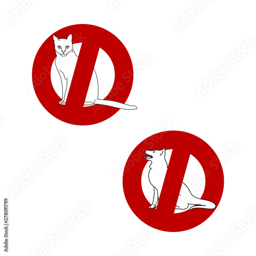 A red circle on a white background, a stop sign. No Pets allowed