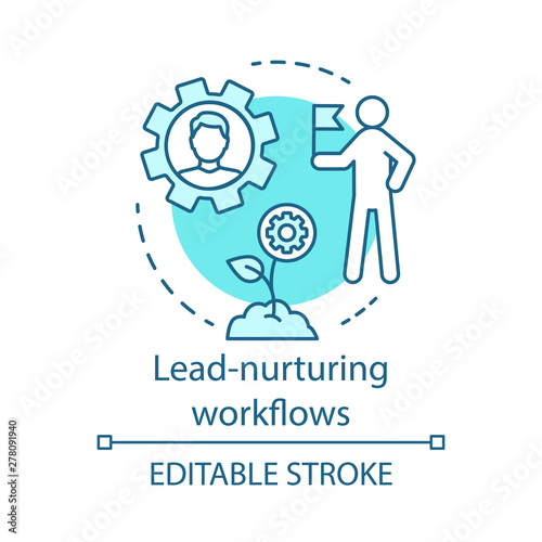 Lead-nurturing workflows blue concept icon. Marketing automation idea thin line illustration. B2B, b2c email campaign. Marketing livecycle, content. Vector isolated outline drawing. Editable stroke
