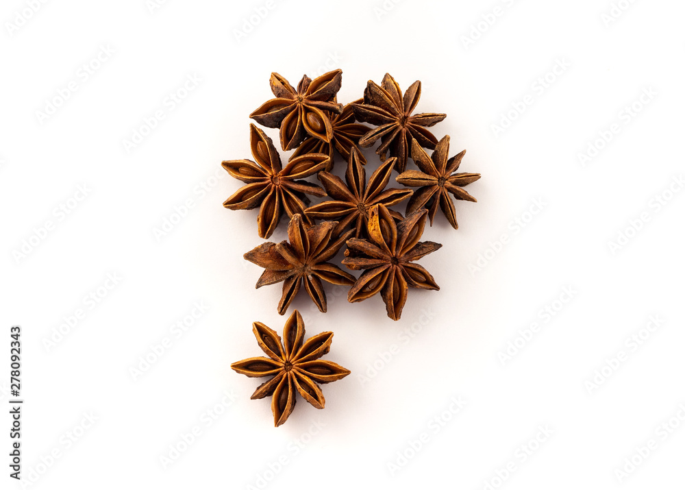 group of star anise on white background