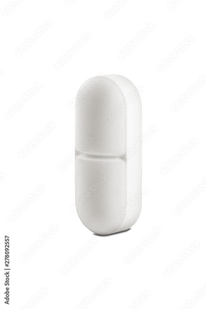 Two medical pills in white color on white isolated background with shadow. Two medical pills in white color on white isolated background with shadow.