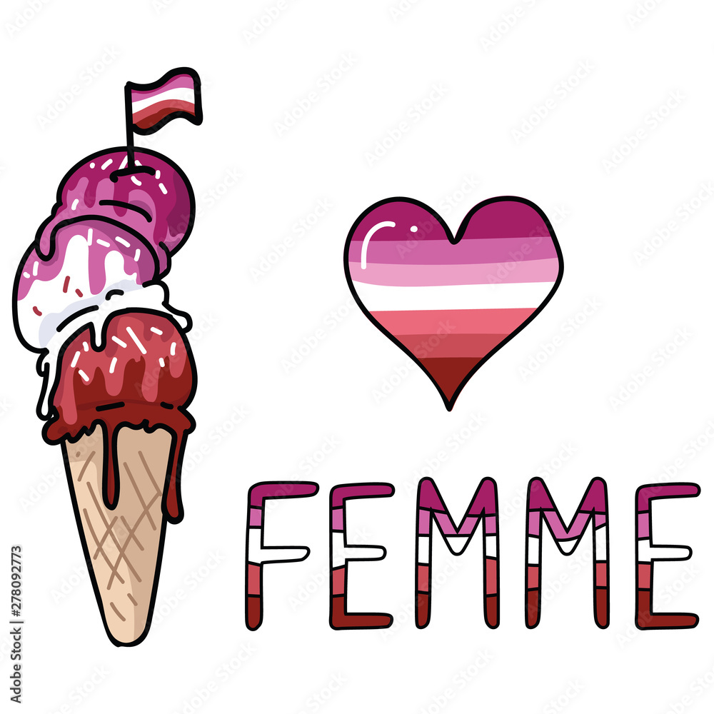 Cute femme lesbian ice cream cone cartoon vector illustration