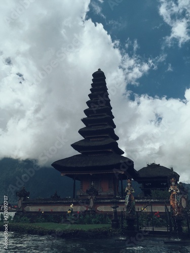 Pura Ulun Danu Hindu temple at morning with sunset in Bali Indonesia